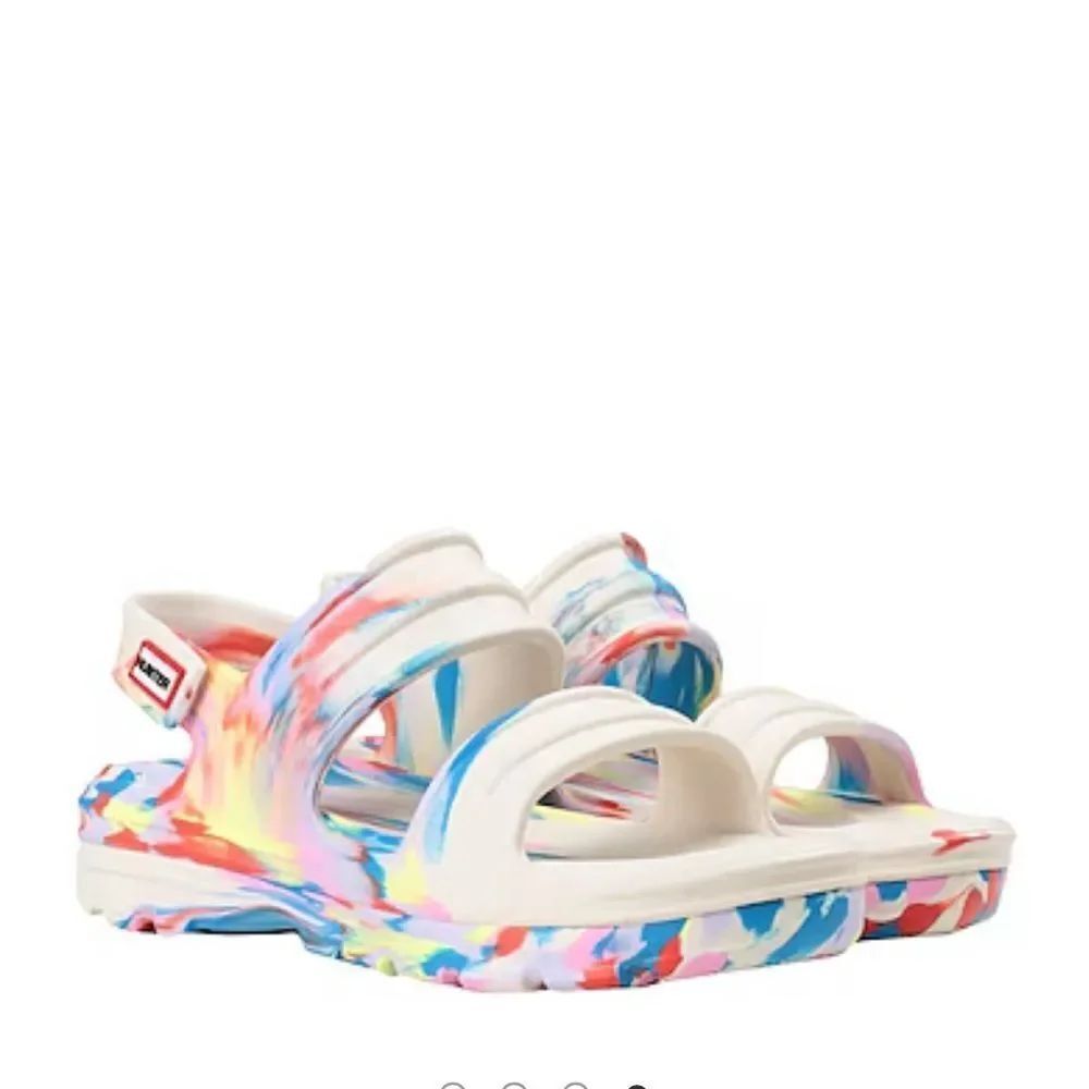 Hunter Women's Bloom Algae Marble Adjustable Strap Sandals, Shaded White, 10,NWT